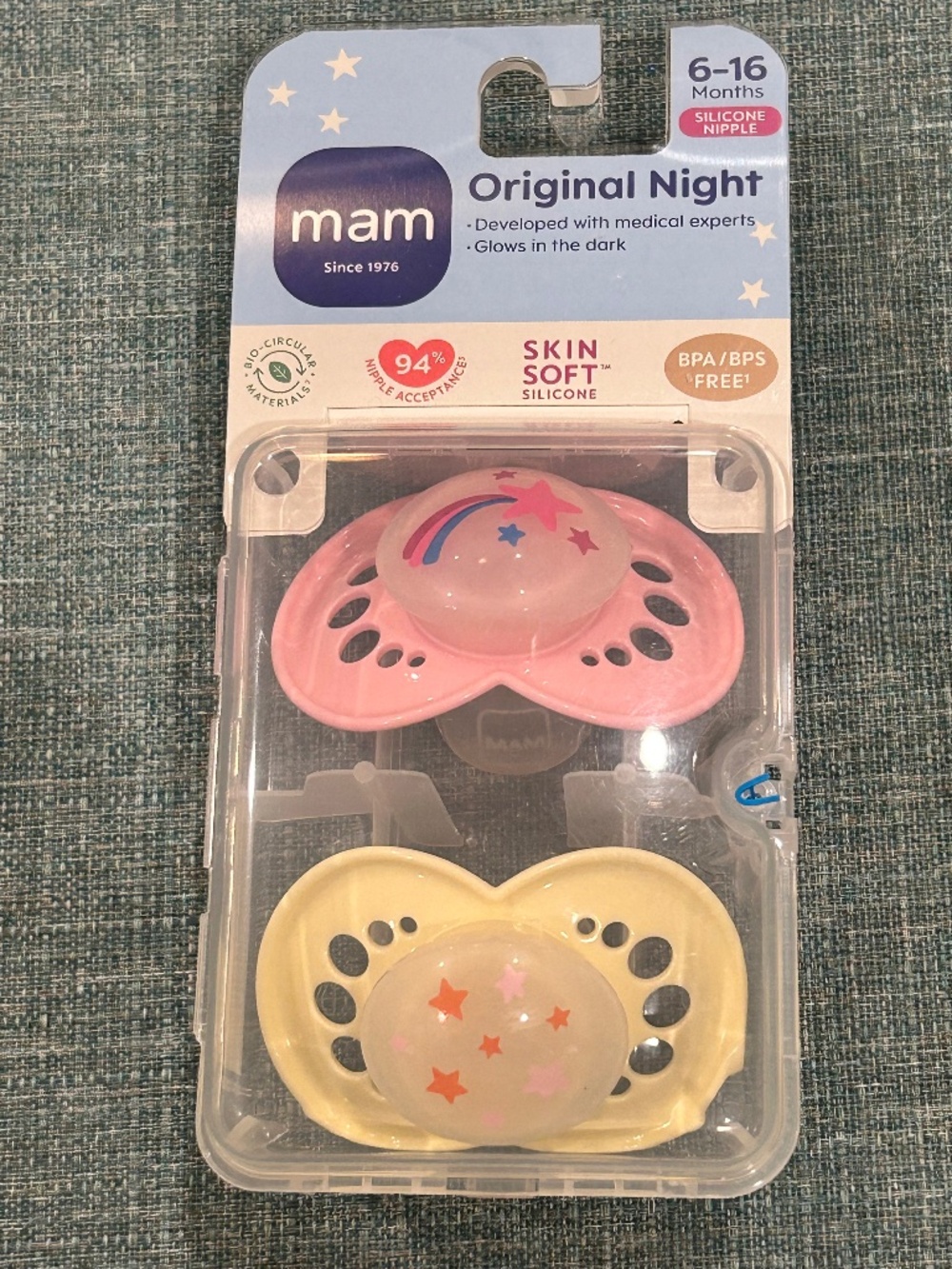 MAM Original Night Glow in the Dark Pacifier 6-16m Silicone BPA-Free Pink